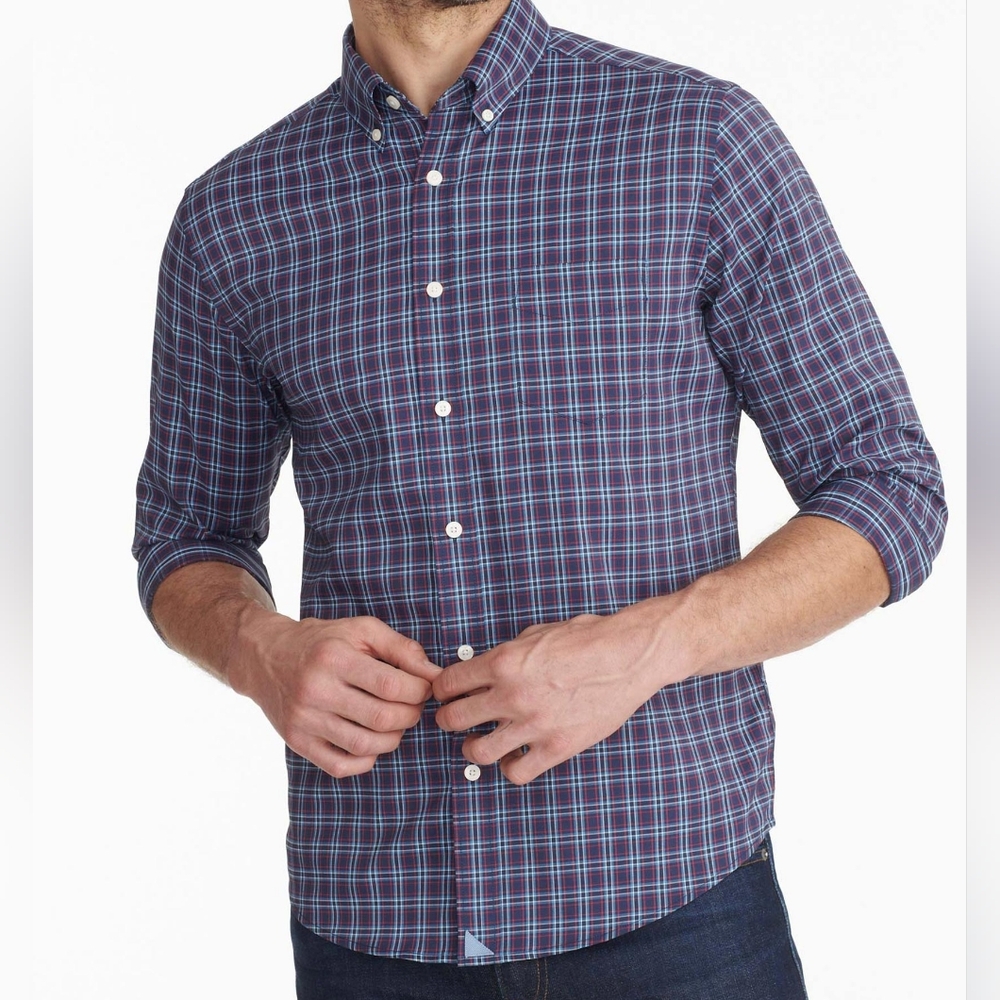 UNTUCKit Martinet black blue wrinkle-free performance plaid button-down shirt